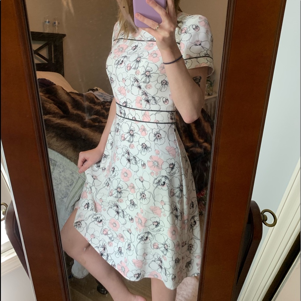 Brooks Brothers White and Pink Floral Midi